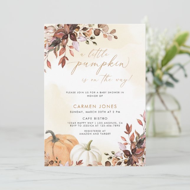 Invitation Un Baby shower D'Automne Un Peu Citrouille Neutre  (Debout devant)