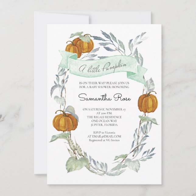 Invitation Un Baby shower D'Automne Un Peu Citrouille Neutre  (Devant)