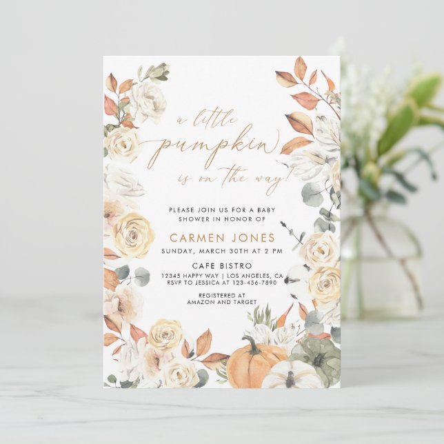 Invitation Un Baby shower D'Automne Un Peu Citrouille Neutre  (Debout devant)