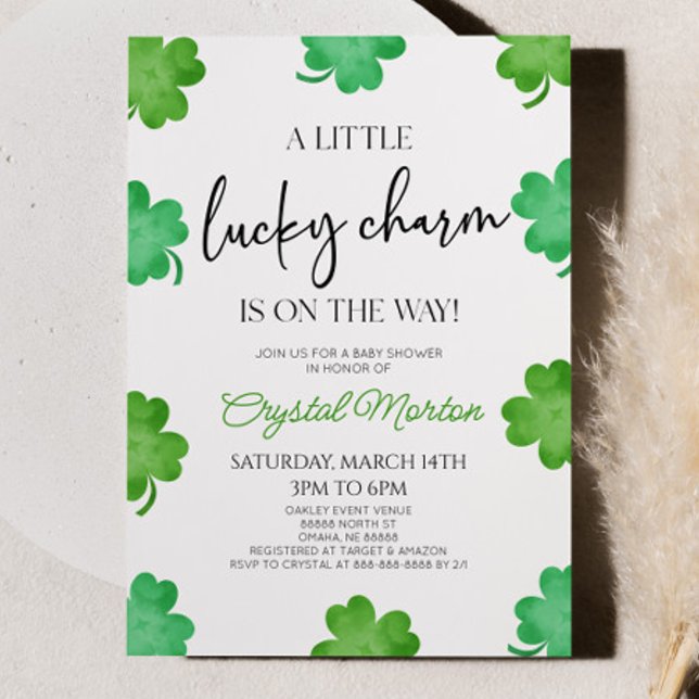 Invitation Un Baby shower De Clover Vert Charme Un Peu Chance (Créateur téléchargé)
