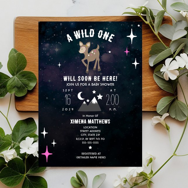 Invitation Un Baby shower de fille rose sauvage de cerf cosmi (Créateur téléchargé)