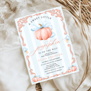 Invitation Un Baby shower de garçon Citrouille Automne Bleu B