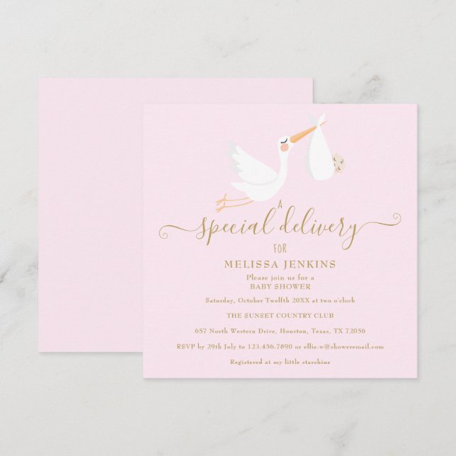 Invitation Un Baby shower de livraison spécial / Saupoudrer (Devant / Derrière)