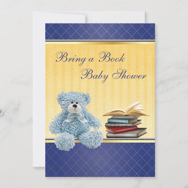 Invitation Un Baby shower de livres à l'élégante Teddy Bleue (Devant)