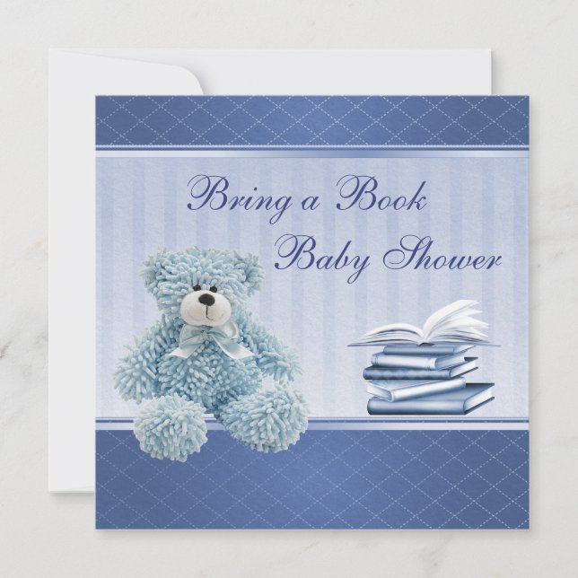 Invitation Un Baby shower de livres à l'élégante Teddy Bleue (Devant)