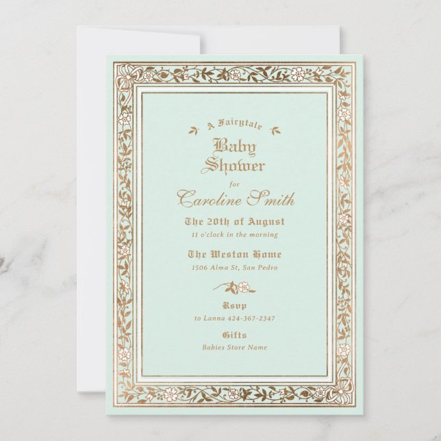 Invitation Un Baby shower de menthe pastel à conte de verdure (Devant)