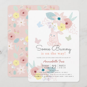 Invitation Un Baby shower de Papillon Floral Rose Bunny
