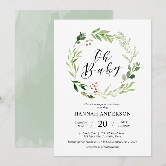 Invitation Un Baby shower de verdure Un script moderne (Devant / Derrière)