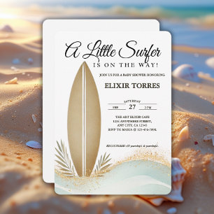 Invitation Un Baby shower d'or minimaliste pour surfer