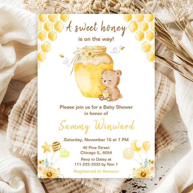 Invitation Un Baby shower d'ours au miel doux (Créateur téléchargé)