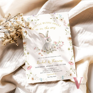 Invitation Un Baby shower Fleur sauvage lapin Révélation de g