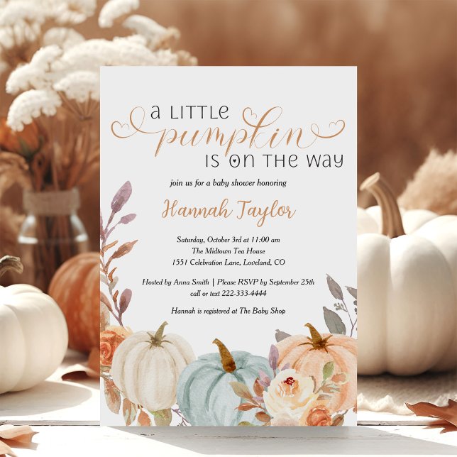 Invitation Un Baby shower Floral De Chute Un Peu Citrouille (Créateur téléchargé)