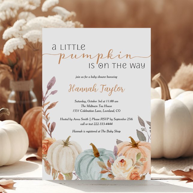 Invitation Un Baby shower Floral De Chute Un Peu Citrouille (Créateur téléchargé)