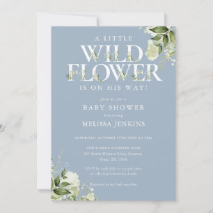 Invitation Un Baby shower Garçon Bleu Un Peu Fleur sauvage