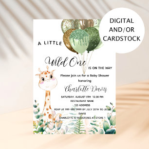 Invitation Un baby shower girafes ballons de jungle sauvage