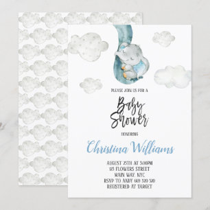 Invitation Un Baby shower neutre dans le ciel, un joli élépha