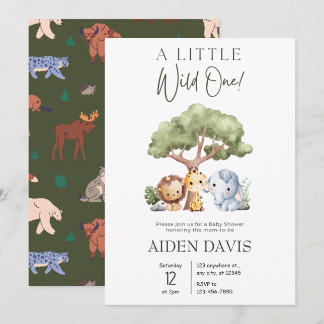 Invitation Un Baby shower Safari sauvage à la Jungle (Devant / Derrière)