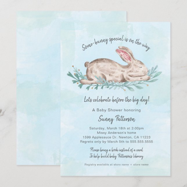 Invitation Un baby shower spécial de livres pour garçon (Devant / Derrière)