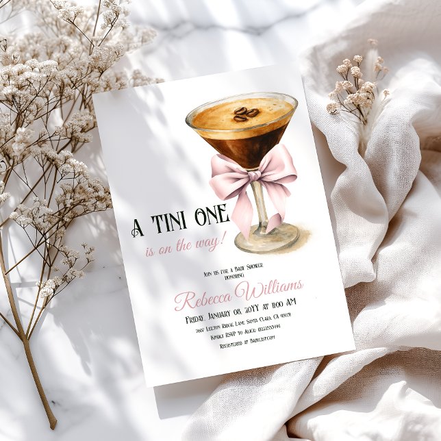 Invitation Un Baby shower Tini One Rose Bow Espresso Martini (Créateur téléchargé)