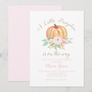 Invitation Un Baby shower un peu Citrouille à rayures roses f
