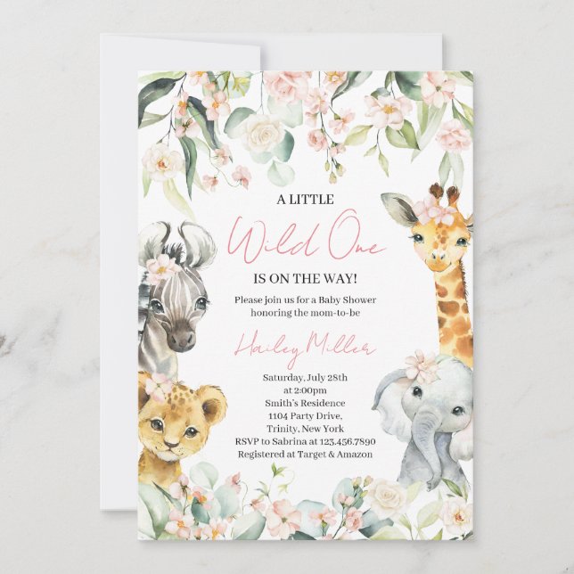 Invitation Un Baby shower Un Peu Sauvage, Une Fille Jungle (Devant)