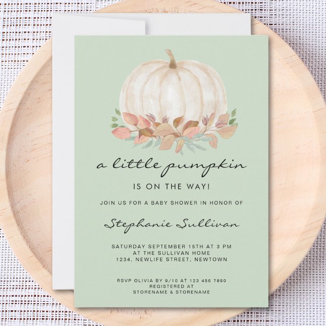 Invitation Un Baby shower Vert Automne Un Peu Citrouille (Créateur téléchargé)