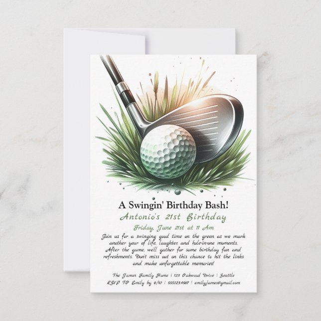 Invitation Un Bassin d'Anniversaire de la Swingin - Tee Up fo (Devant)