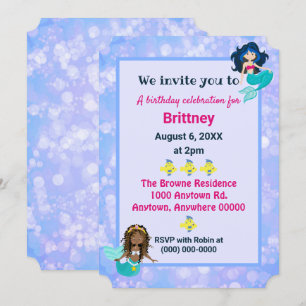 Invitation Un beau design bokee d'anniversaire de sirène