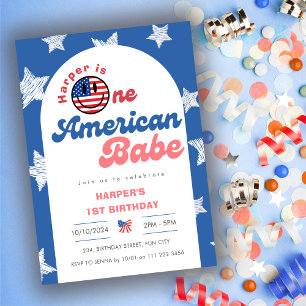 Invitation Un Bébé Américain 4 juillet 1ère Fille Anniversair