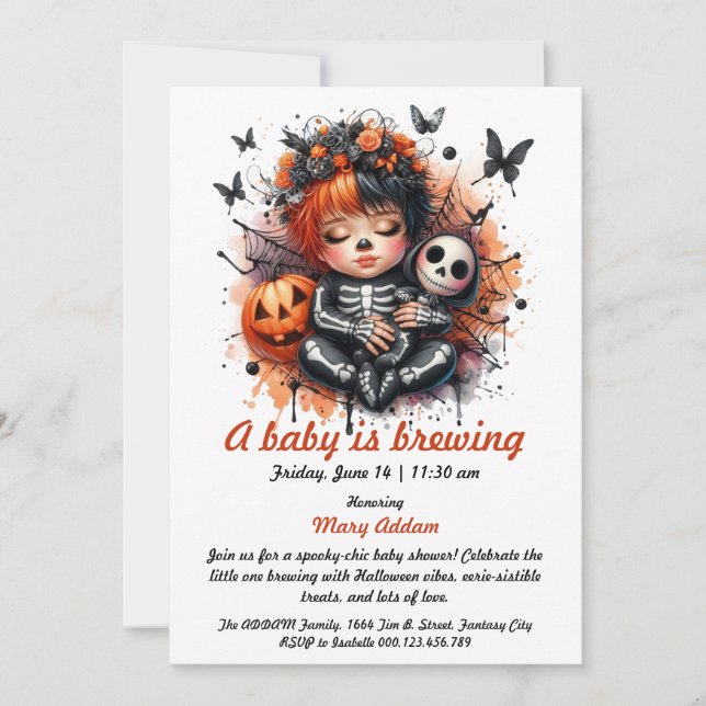 Invitation Un bébé brasse, Baby shower d'Halloween orange (Devant)