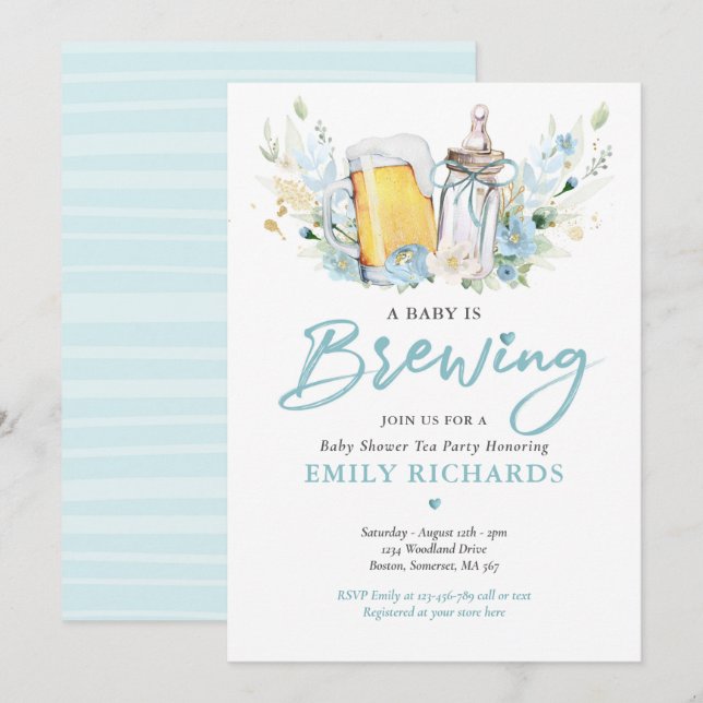 Invitation Un Bébé Brasse Bouteille & Baby shower De Lait De  (Devant / Derrière)