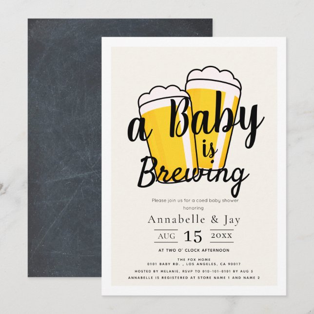 Invitation Un bébé brasse de la bière Baby shower co-ed (Devant / Derrière)