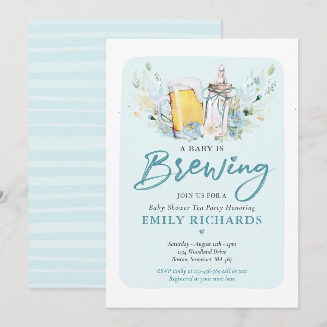 Invitation Un bébé brasse de la bouteille et du Baby shower d (Devant / Derrière)