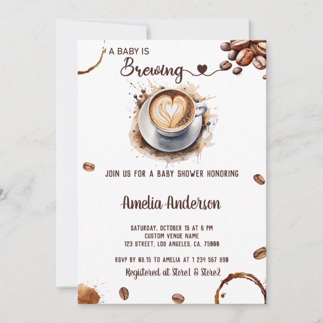 Invitation Un bébé brasse de l'aquarelle Baby shower café (Devant)
