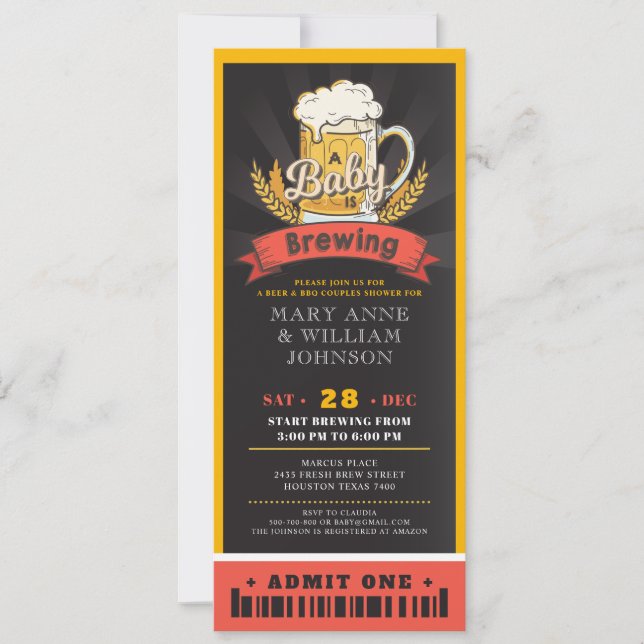 Invitation Un bébé brasse des billets de bière couples baby s (Devant)