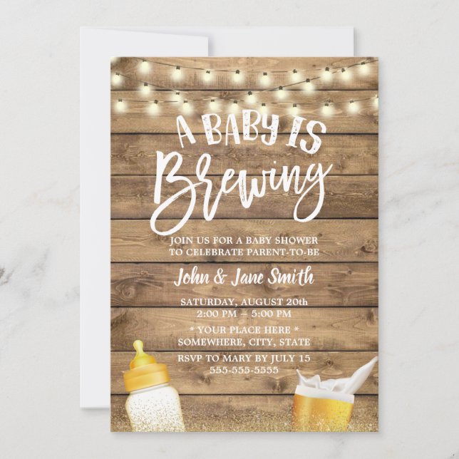 Invitation Un bébé brasse du Baby shower de bière rustique de (Devant)