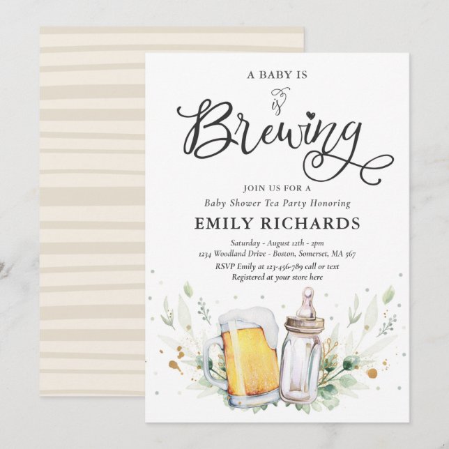 Invitation Un bébé brasse du Baby shower de bière vert (Devant / Derrière)