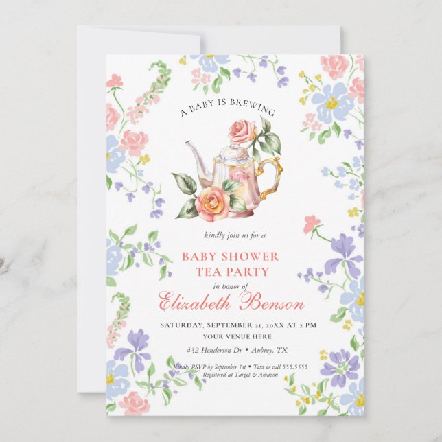 Invitation Un bébé brasse du Baby shower de Fleur Blush Tea I (Devant)