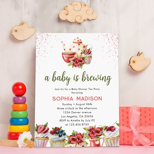 Invitation Un bébé brasse du Baby shower de thé aux fleurs ro (Créateur téléchargé)