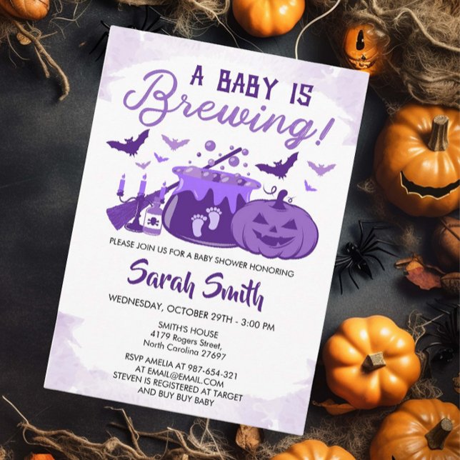 Invitation Un Bébé brasse du Baby shower d'Halloween violet (Créateur téléchargé)