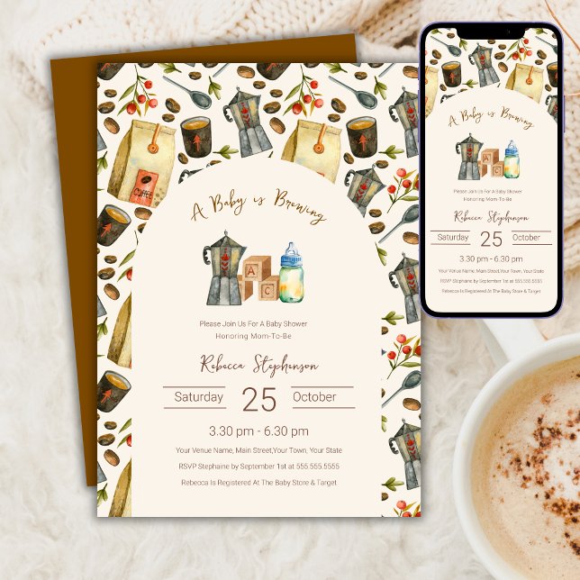 Invitation Un bébé brasse du café Baby shower Espresso (Créateur téléchargé)