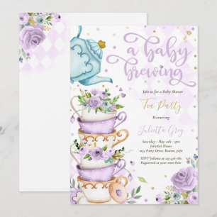 Invitation Un bébé brasse du thé Baby shower Lilac Rose