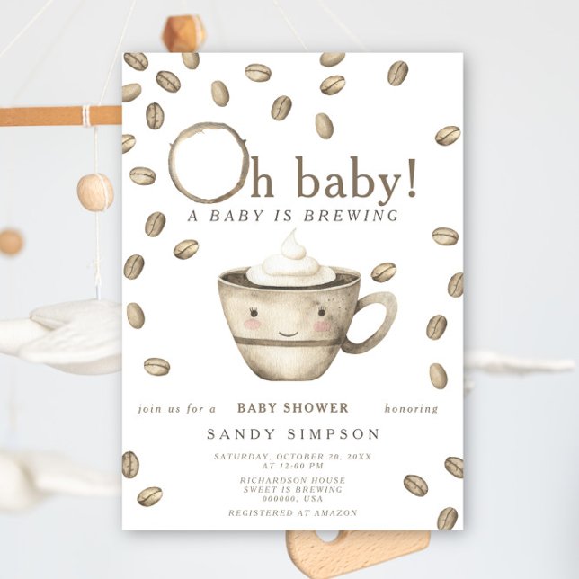 Invitation Un bébé brasse le Baby shower à café Kawaii (Créateur téléchargé)