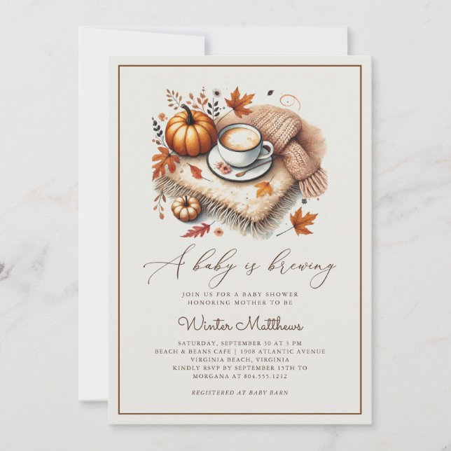 Invitation Un bébé brasse le Baby shower de café d'automne (Devant)