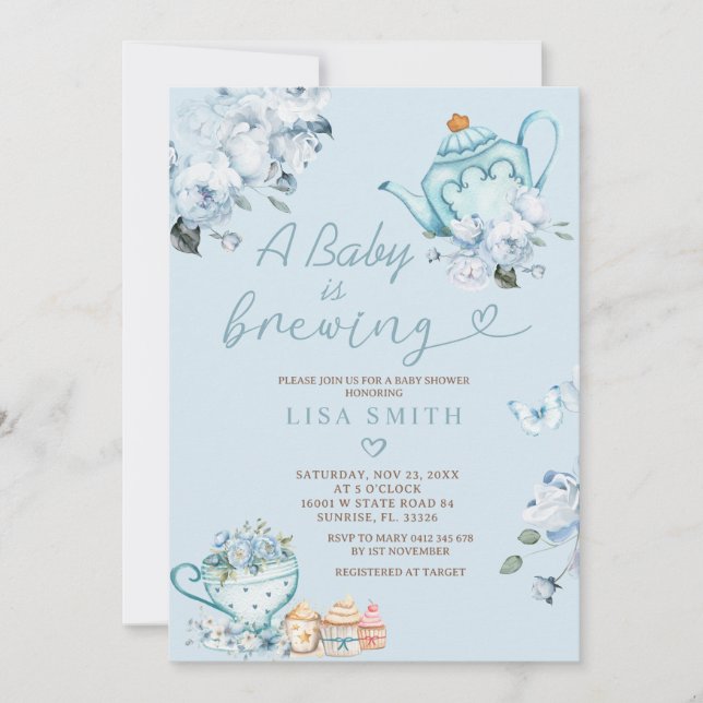 Invitation Un Bébé brasse le Baby shower de Tea Party (Devant)