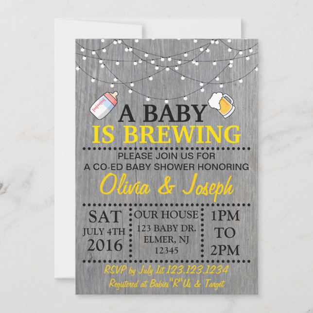 Invitation UN BÉBÉ BRASSE l'invitation de baby shower (Devant)