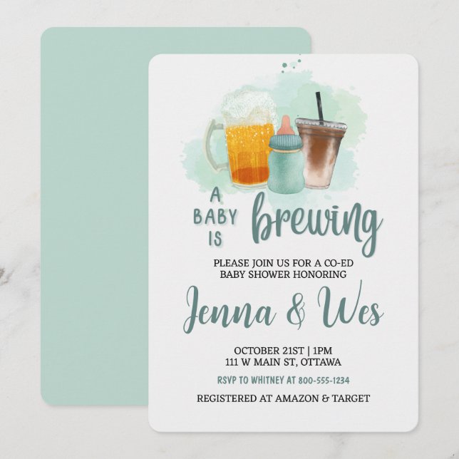 Invitation Un bébé brasse un Baby shower de coEd (Devant / Derrière)