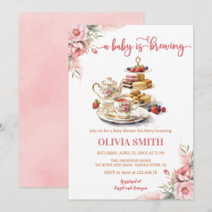 Invitation Un bébé brasse un Baby shower de Tea Party à fleur