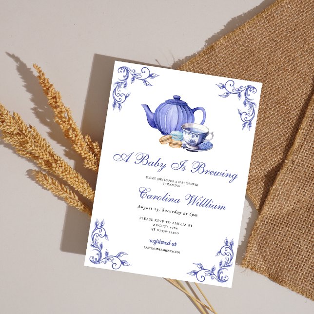 Invitation Un bébé brasse un Baby shower de Tea Party violet (Créateur téléchargé)