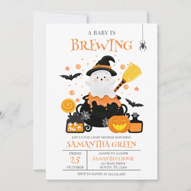 Invitation Un bébé brasse un Baby shower d'Halloween orange (Devant)